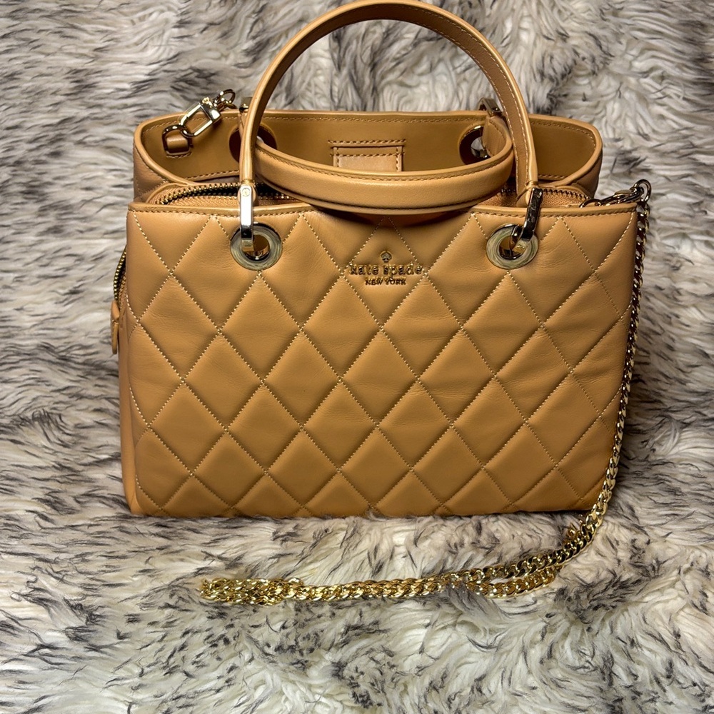 kate spade Quilted Butterscotch Satchel with Gold Chain